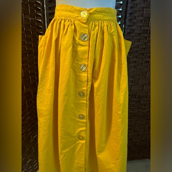 Ken Sington Square Vintage Y2K Yellow Skirt Large Side Pockets Button Up USA 28 - Picture 7 of 11